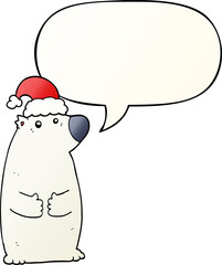 cartoon bear wearing christmas hat and speech bubble in smooth gradient style