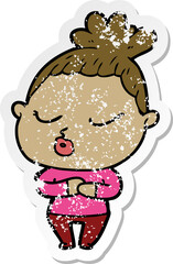 distressed sticker of a cartoon calm woman