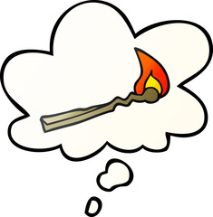 cartoon burning match and thought bubble in smooth gradient style