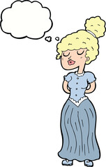 cartoon pretty victorian woman with thought bubble