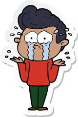 sticker of a cartoon crying man
