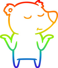 rainbow gradient line drawing happy cartoon bear shrugging shoulders