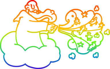 rainbow gradient line drawing cartoon god on cloud