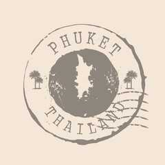 Fototapeta premium Stamp Postal of Phuket . Map Silhouette rubber Seal. Design Retro Travel. Seal Map Phuket of Thailand grunge for your design. EPS10