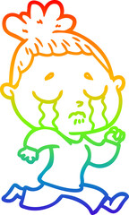 rainbow gradient line drawing cartoon crying woman