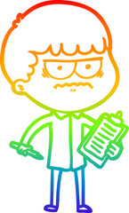 rainbow gradient line drawing cartoon annoyed man