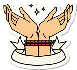 tattoo sticker with banner of a pair of tied hands