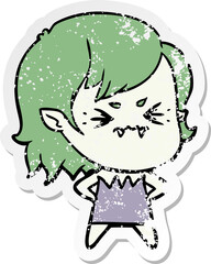 distressed sticker of a annoyed cartoon vampire girl