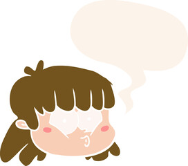 cartoon female face and speech bubble in retro style