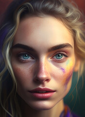 Fototapeta na wymiar Portrait of a beautiful woman, Digital painting of a beautiful girl, Digital illustration of a female face.