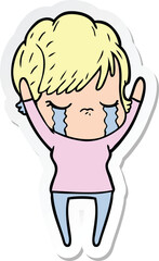 sticker of a cartoon woman crying