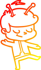 warm gradient line drawing friendly cartoon spaceman dancing