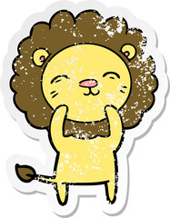 distressed sticker of a cartoon lion