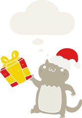 cute cartoon christmas cat and thought bubble in retro style