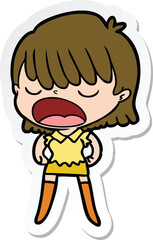 sticker of a cartoon woman talking loudly