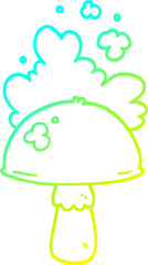 cold gradient line drawing cartoon mushroom with spore cloud