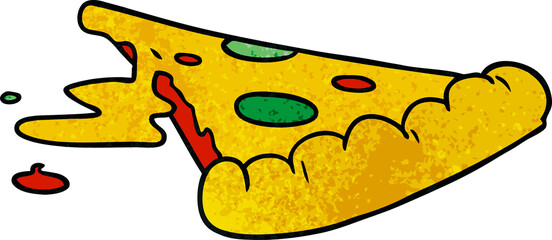 textured cartoon doodle of a slice of pizza