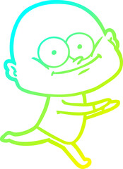 cold gradient line drawing cartoon bald man staring