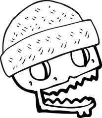black and white cartoon skull wearing hat