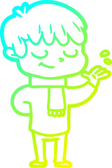 cold gradient line drawing cartoon happy boy