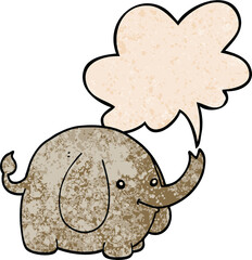cartoon elephant and speech bubble in retro texture style