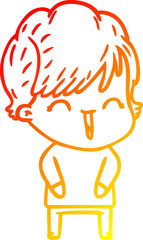 warm gradient line drawing cartoon laughing woman