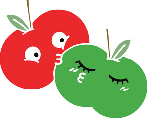flat color retro cartoon apples