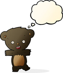 cartoon teddy black bear cub with thought bubble
