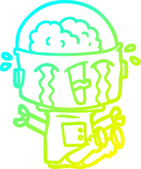cold gradient line drawing cartoon crying robot
