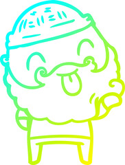 cold gradient line drawing man with beard sticking out tongue