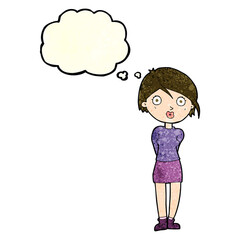 cartoon surprised girl with thought bubble