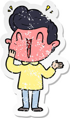 distressed sticker of a cartoon excited man