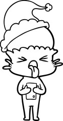 disgusted line drawing of a alien wearing santa hat