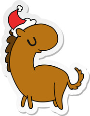 christmas sticker cartoon of kawaii horse