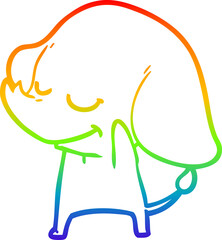 rainbow gradient line drawing cartoon smiling elephant