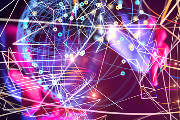 Global network. Blockchain. 3D illustration. Neural networks and artificial intelligence. Abstract