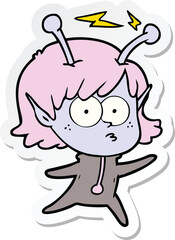 sticker of a cartoon alien girl