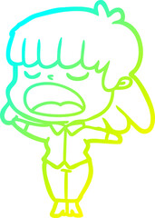 cold gradient line drawing cartoon woman talking loudly