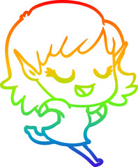 rainbow gradient line drawing happy cartoon elf girl running