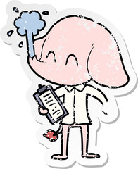 distressed sticker of a cute cartoon elephant spouting water
