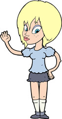 cartoon pretty woman waving