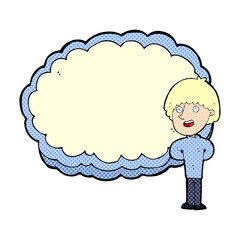 cartoon happy man with cloud text space