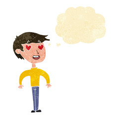 cartoon man in love with thought bubble