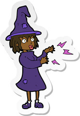sticker of a cartoon witch casting spell