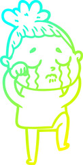 cold gradient line drawing cartoon crying woman