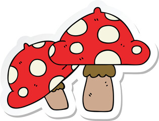 sticker of a quirky hand drawn cartoon toadstools