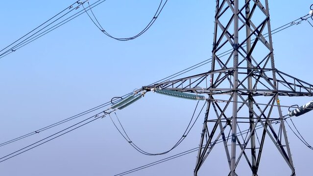 High Voltage Lattice Power Line Tower Aerial View