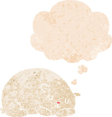 cartoon polar bear and thought bubble in retro textured style