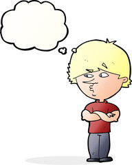 cartoon suspicious man with thought bubble