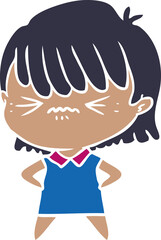 annoyed flat color style cartoon girl